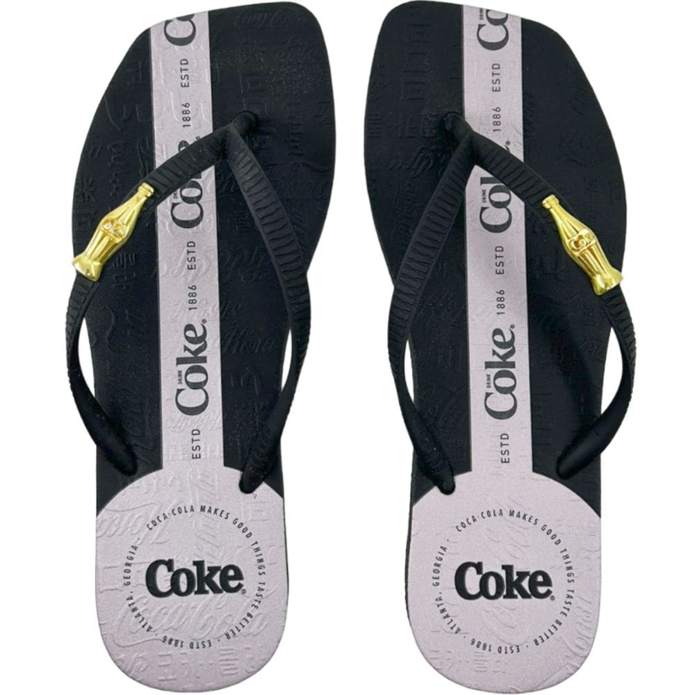 Chinelo Dedo Feminino Bico Quadrado Casual Dia a Dia Praia Passeio Square Metallic Coca Cola Cc3734