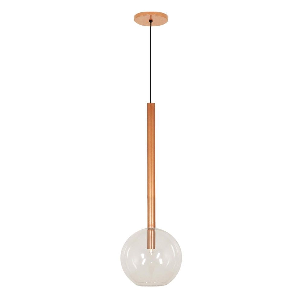 Pendente De Teto Luminária Tubo Globo Vidro 14Cm Cobre
