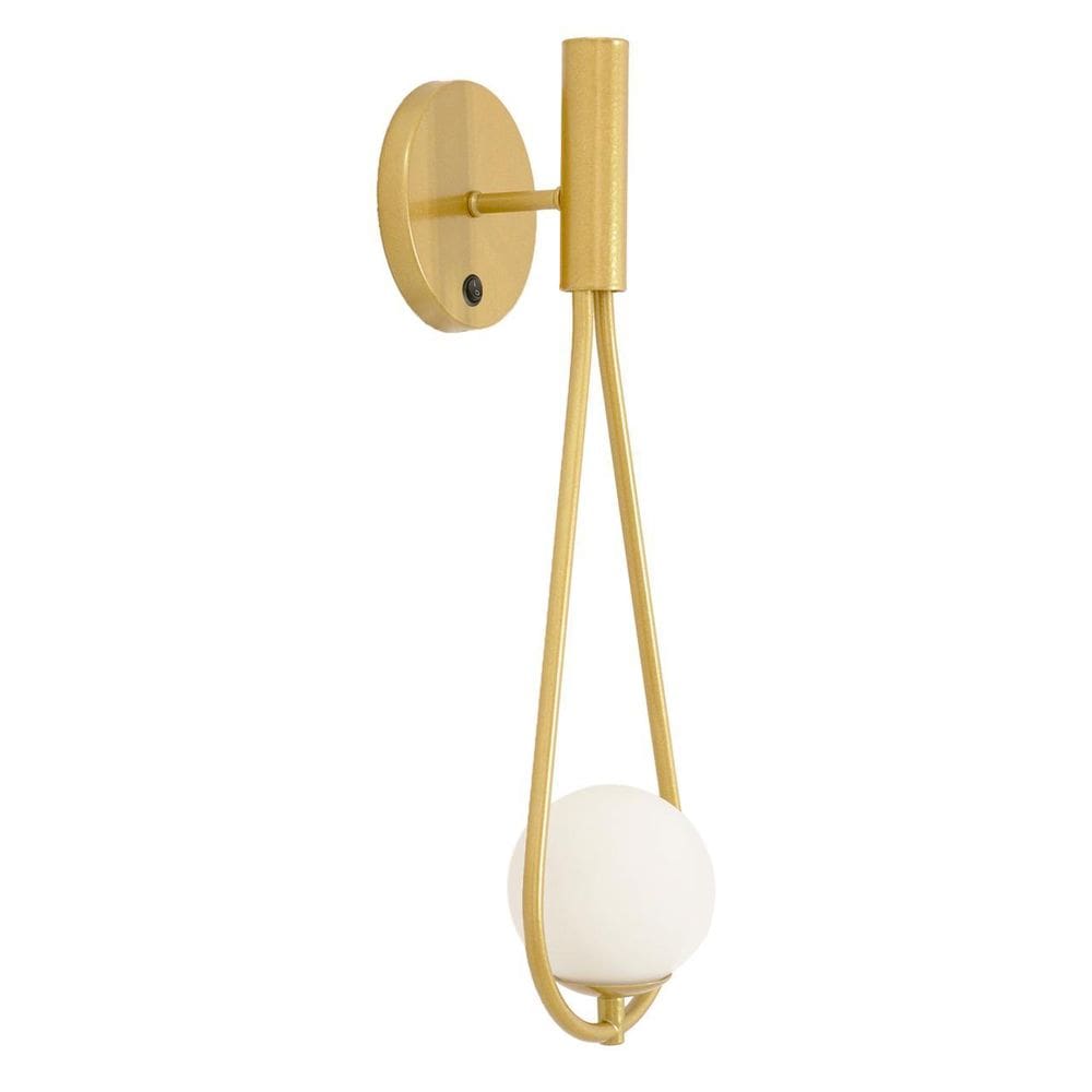 Luminária Arandela Gota Tubo Globo Vidro Interruptor Dourado