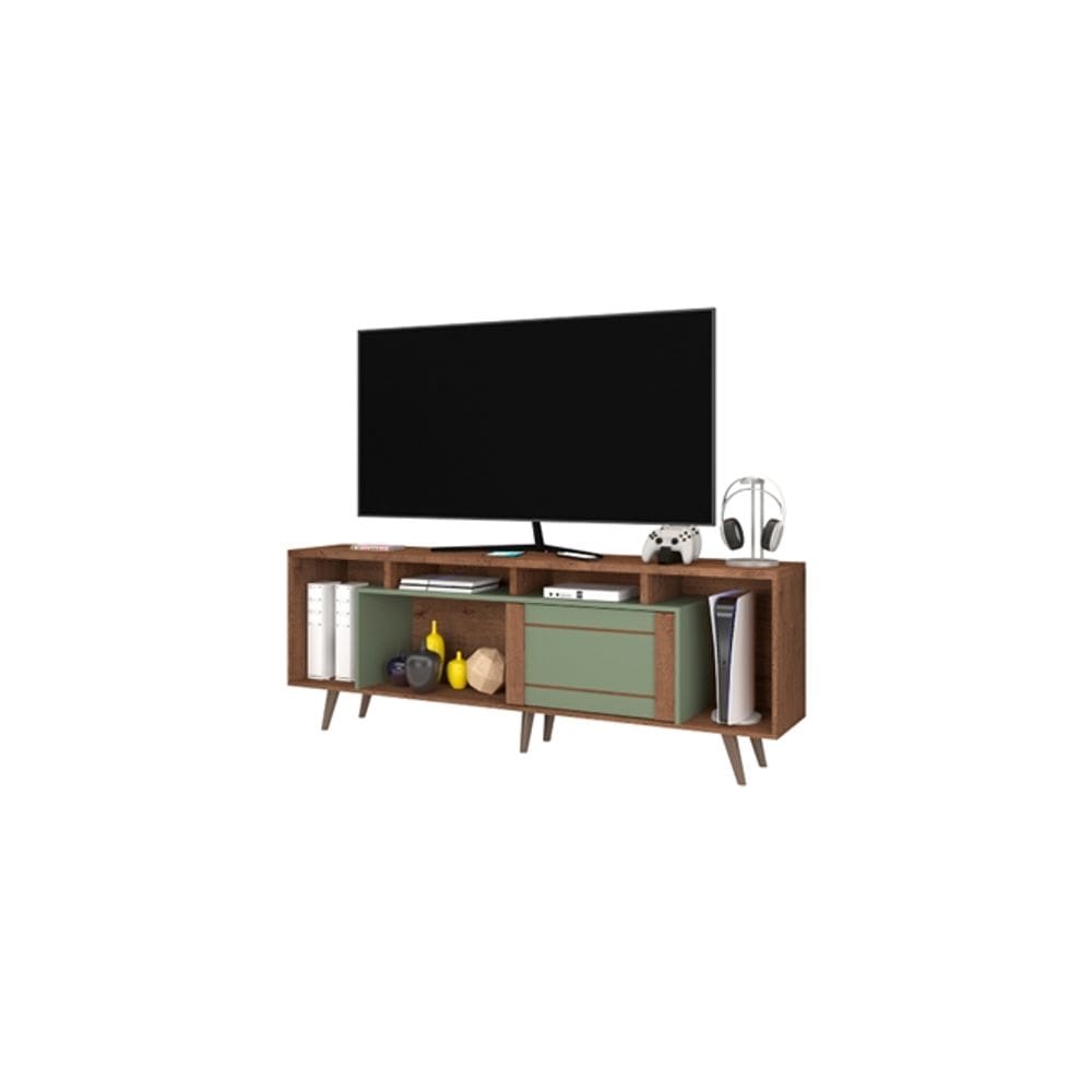 Rack para TV até 75" Atualle Roma 1380R464 com Portas de Correr Freijo Rustico/Green Fosco