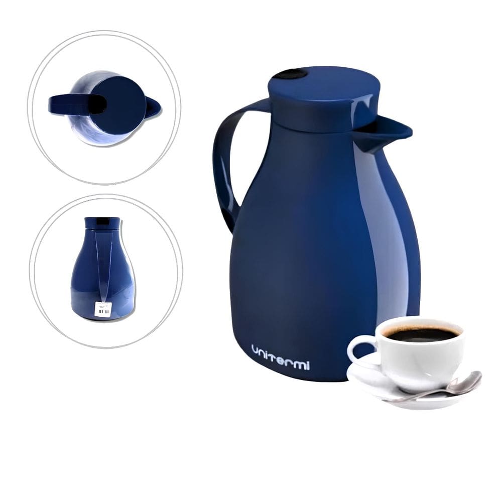 Garrafa Térmica Cafe Leite Cha 1 Litro Botão Serve Fácil Antigotas Tampa Rosca Ampola Vidro Gatilho Bule Quente Gelada