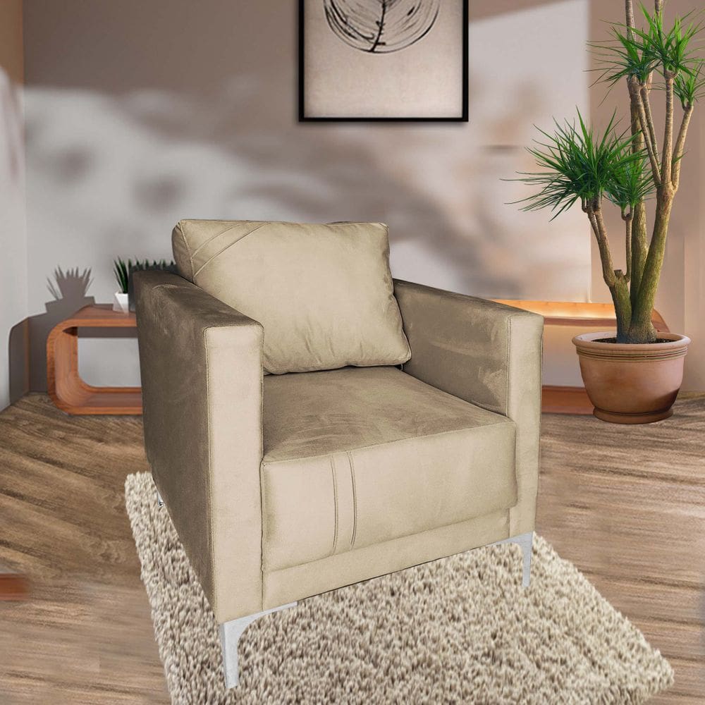 Poltrona Decorativa Sala Quarto Sara Suede Capuccino
