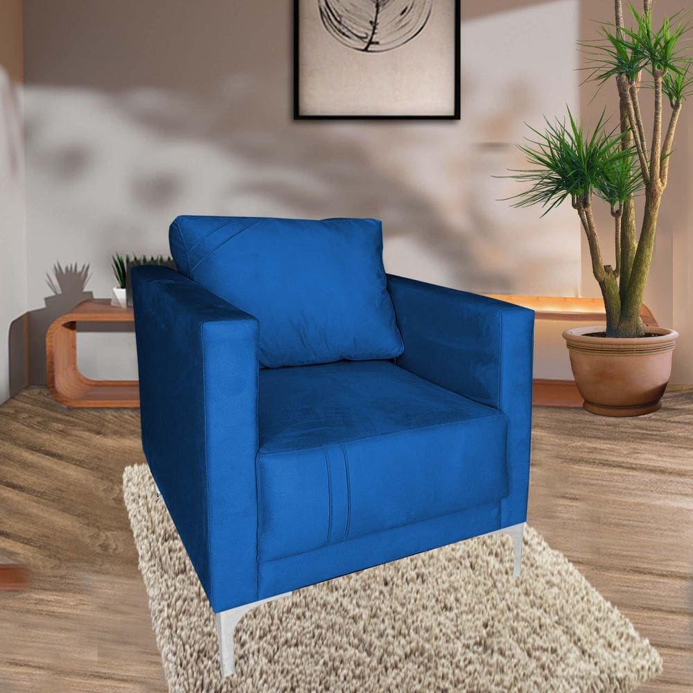 Poltrona Decorativa Sala Quarto Sara Suede Marinho