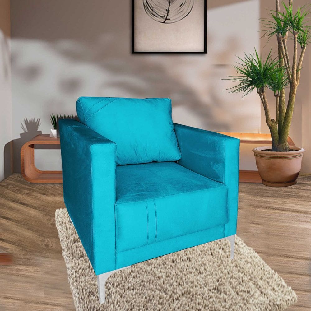 Poltrona Decorativa Sala Quarto Sara Suede Turquesa