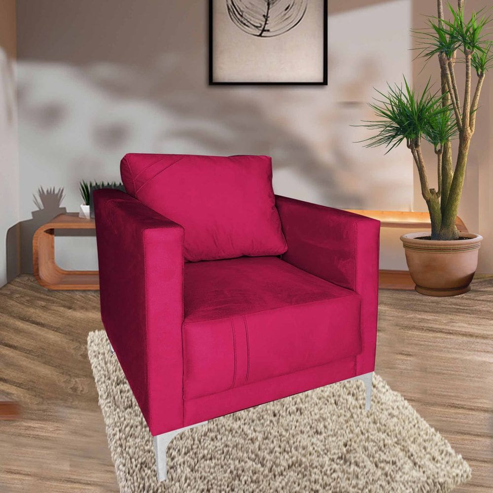 Poltrona Decorativa Sala Quarto Sara Suede Vermelho