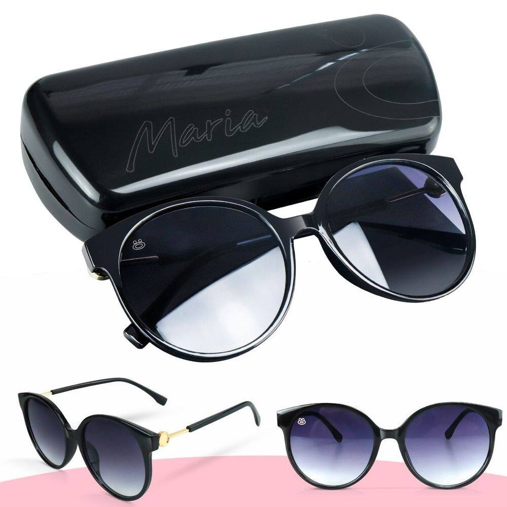 oculos sol vintage preto feminino redondo proteção uv + case moda qualidade premium estiloso