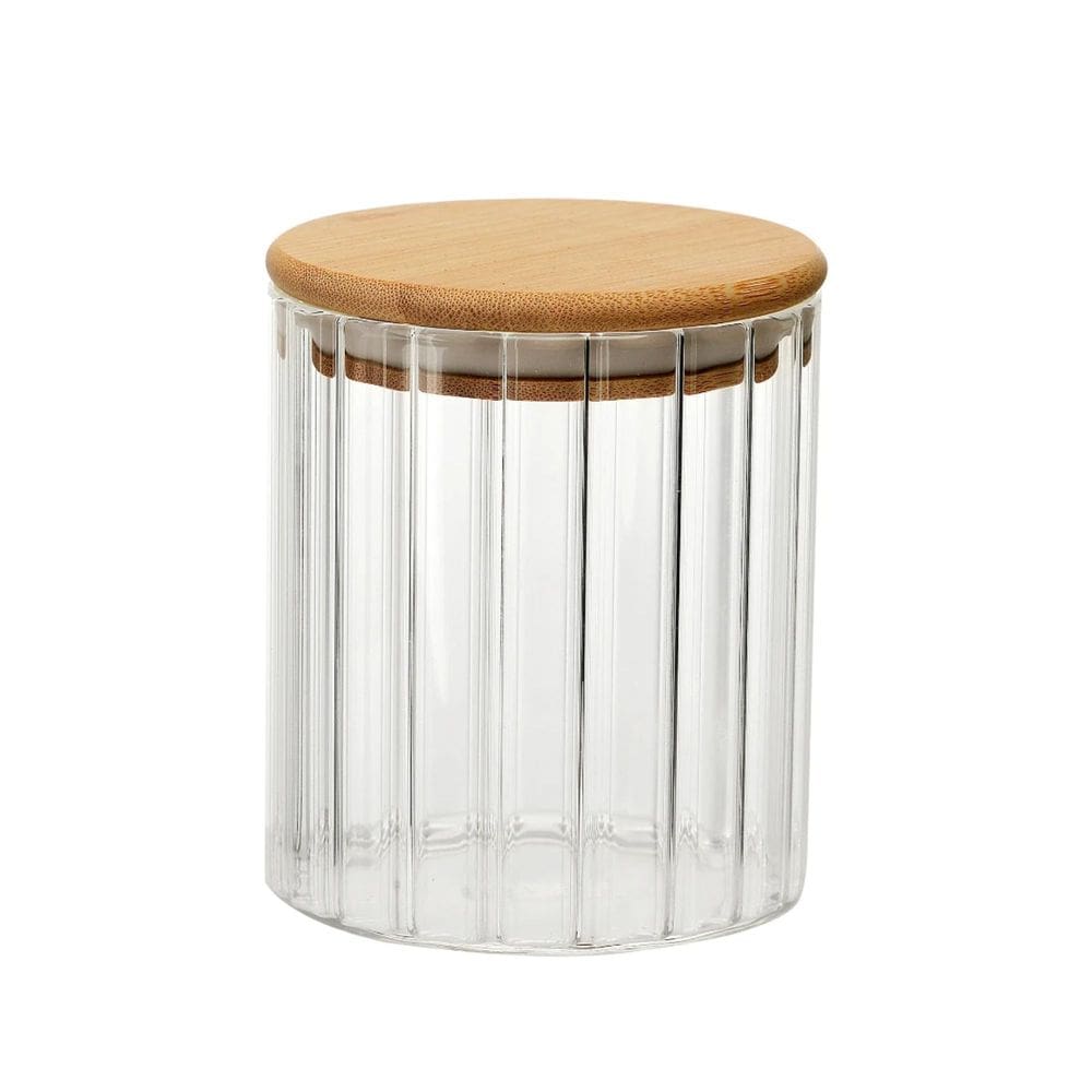Pote Hermético de Vidro Borossilicato Canelado com Tampa de Bambu 500ml - Dynasty