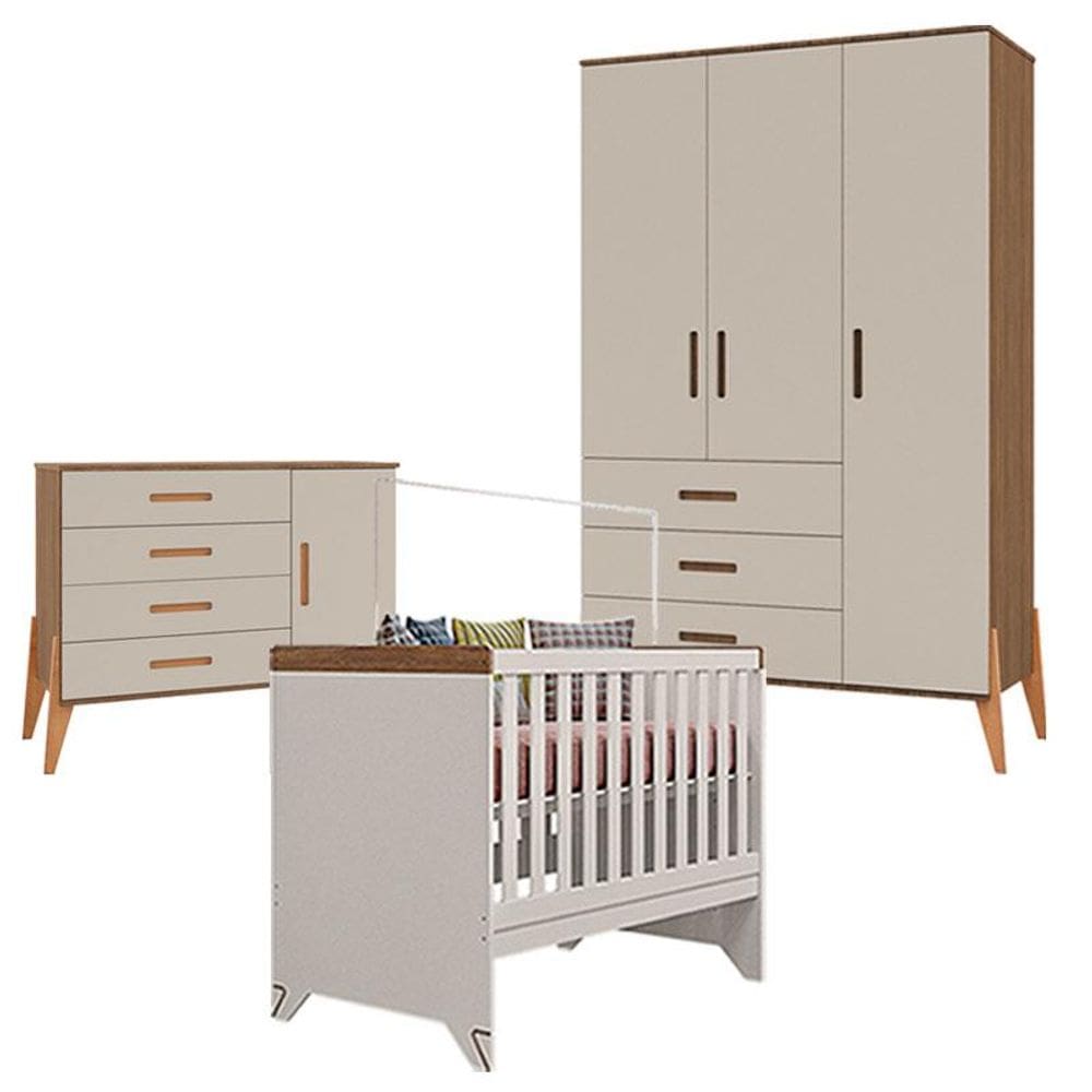 Quarto de Bebê Emilly 3 Portas com Berço Americano Retro Maya Off White - Canaã