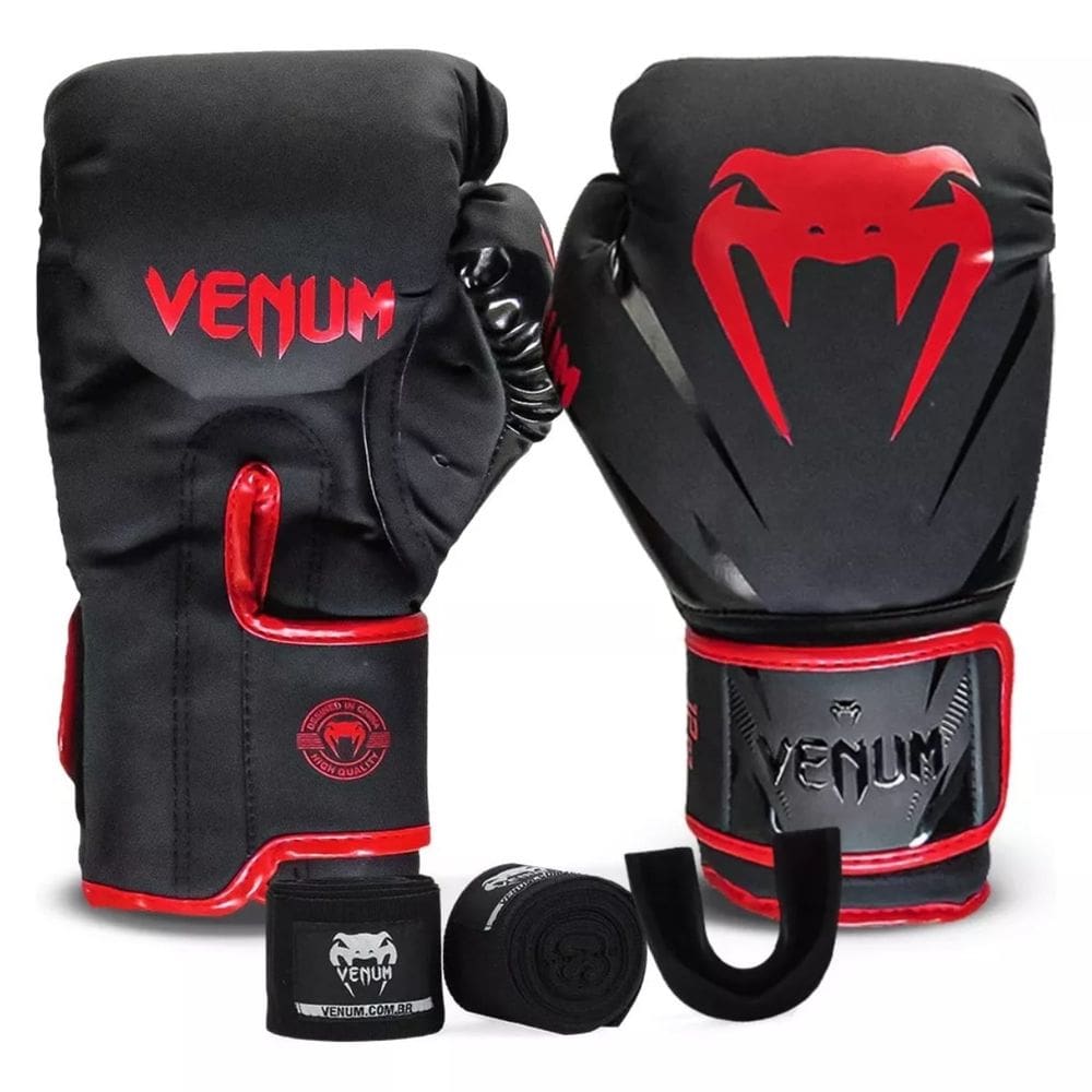 Kit Boxe Venum Impact 2.0: Luva + Bandagem + Bucal - Vermelho