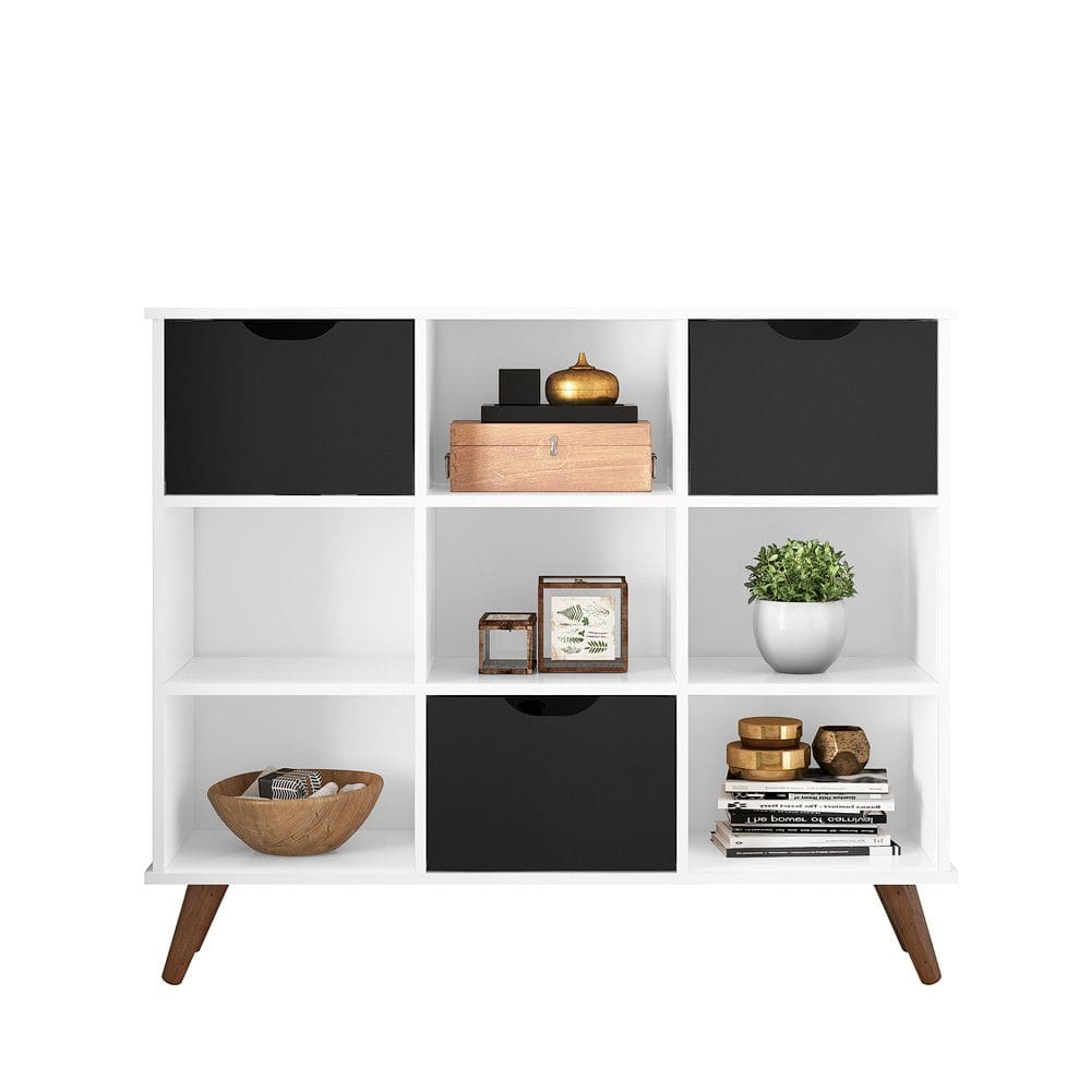 Nicho Organizador Branco 3 Gavetas Pretas Retrô - Montanaris Decor