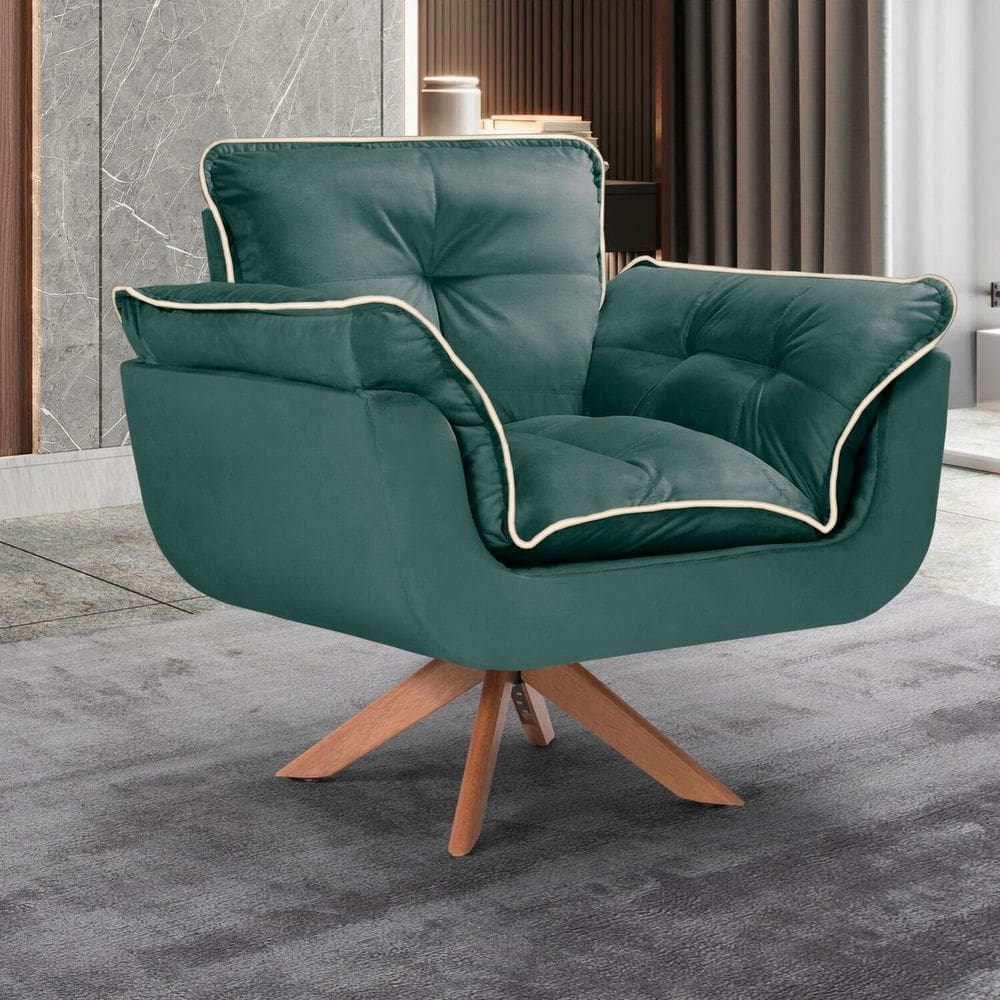 Poltrona Opalla com Debrum Marfim e Base Giratória Verde/Marfim