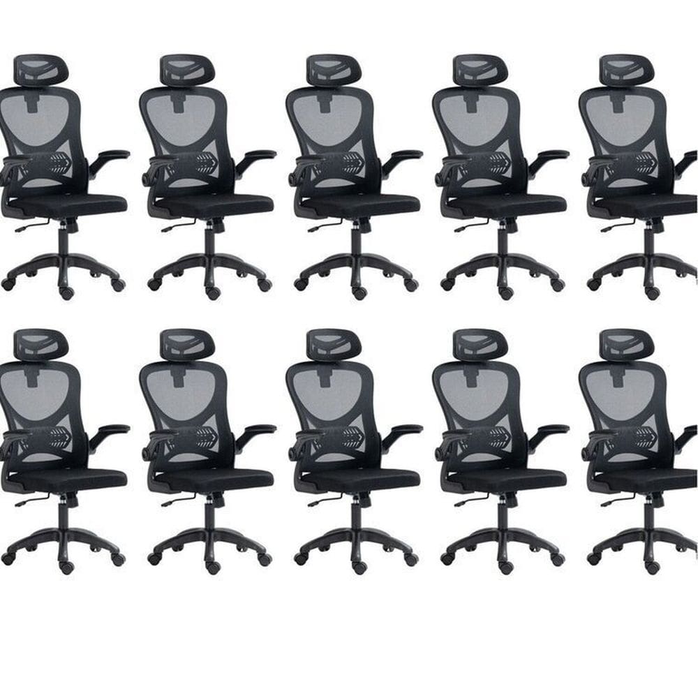 Kit 10 Cadeiras para Escritório Presidente Office Columbus com Tela Mesh Preto
