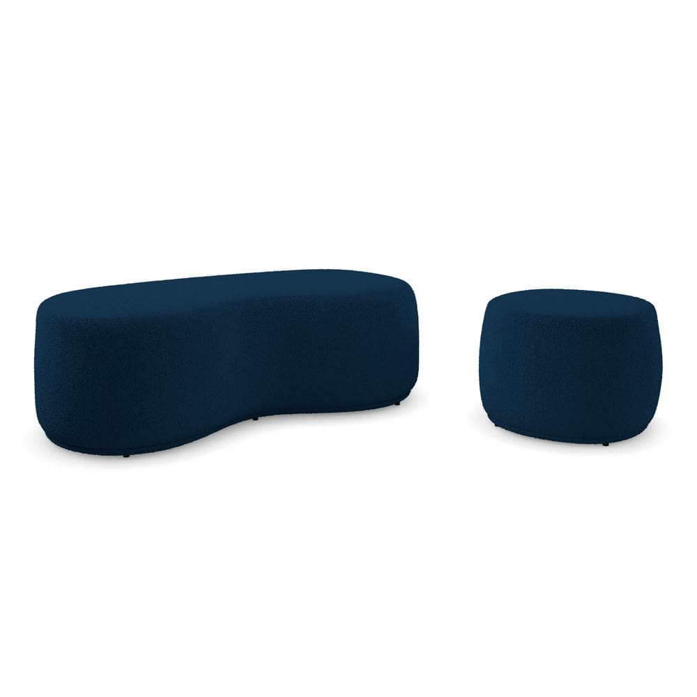 Conjunto 02 Puffs Decorativos Living Aisha Orgânico Bouclê Azul Marinho - Desk Design