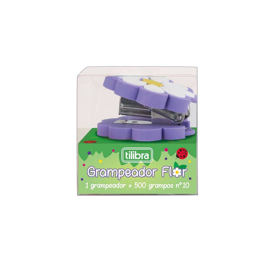 Grampeador Mini Flor Decorado Delicado Até 10 Folhas + 450 Grampos Tilibra