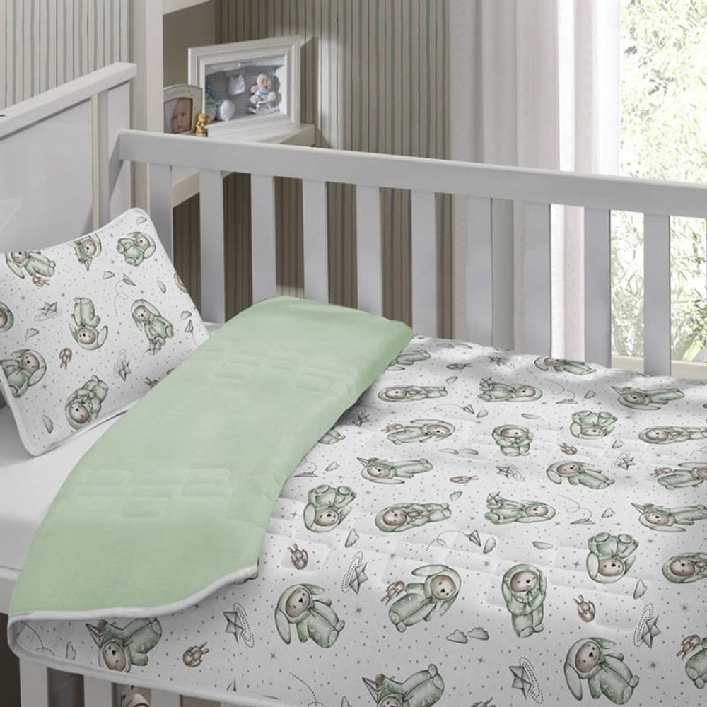 Edredom Tecebem Baby Duo Dupla Face Malha e Plush Flannel Yan 85cmx145m Verde