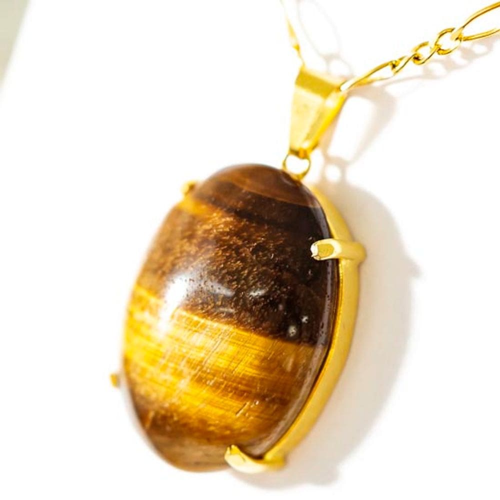 Colar Extra Cabochao Pedra Olho de Tigre Garra Prata 950