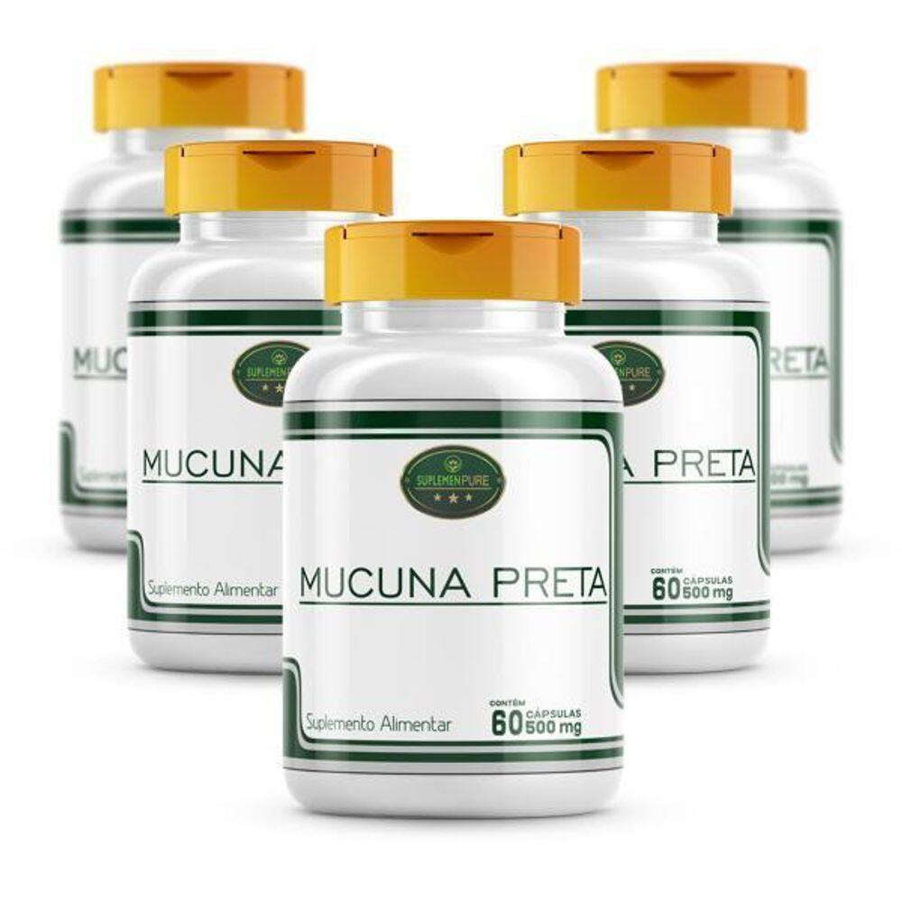 Kit 5 Potes Mucuna Preta 100% Natural Cápsulas 500Mg