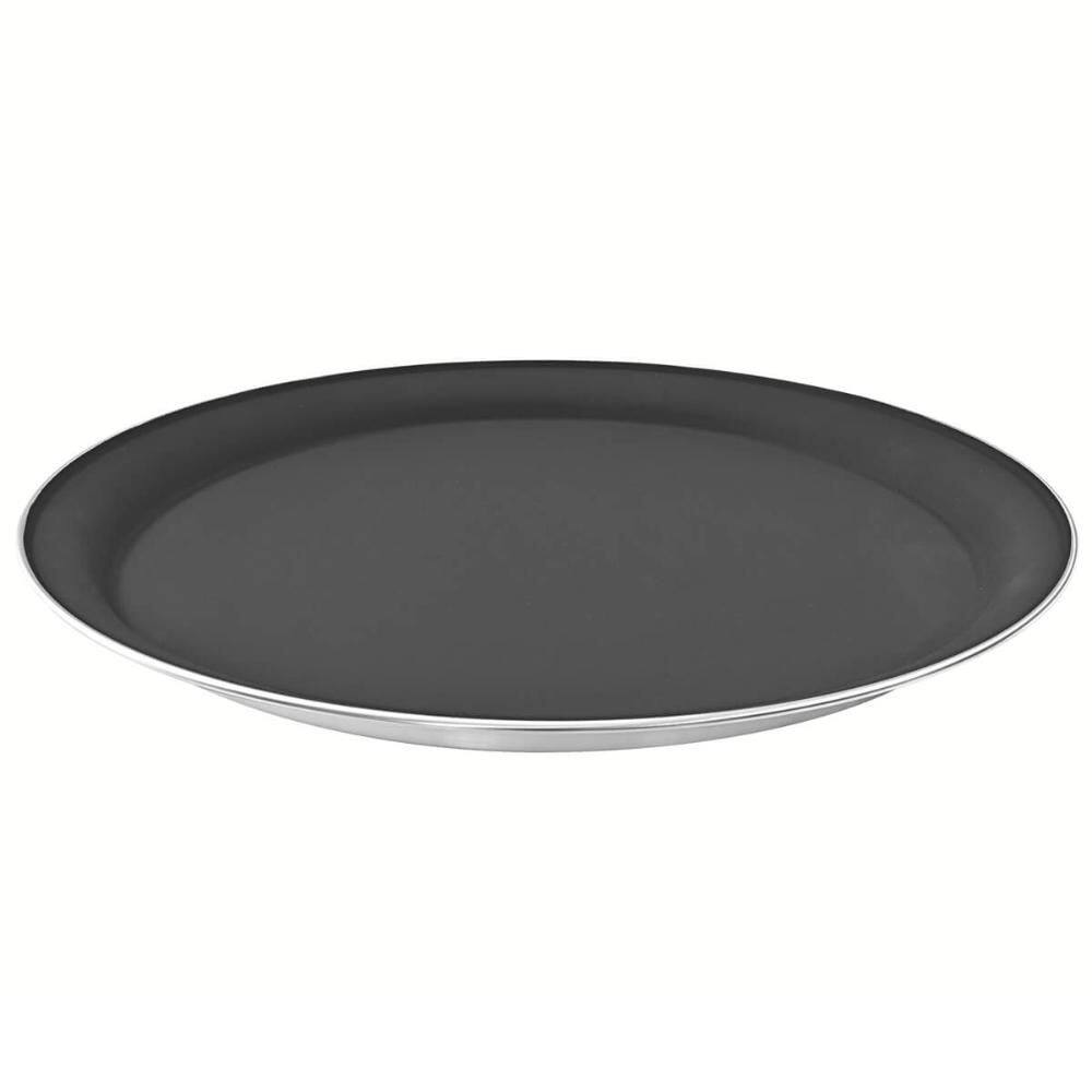 Bandeja Redonda Antiderrapante Garçom Profissional 40cm Tramontina Service Aço Inox Preto