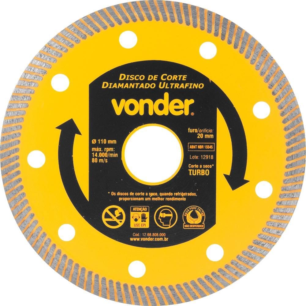 Disco de corte diamantado 110 mm para porcelanato ultrafino VONDER