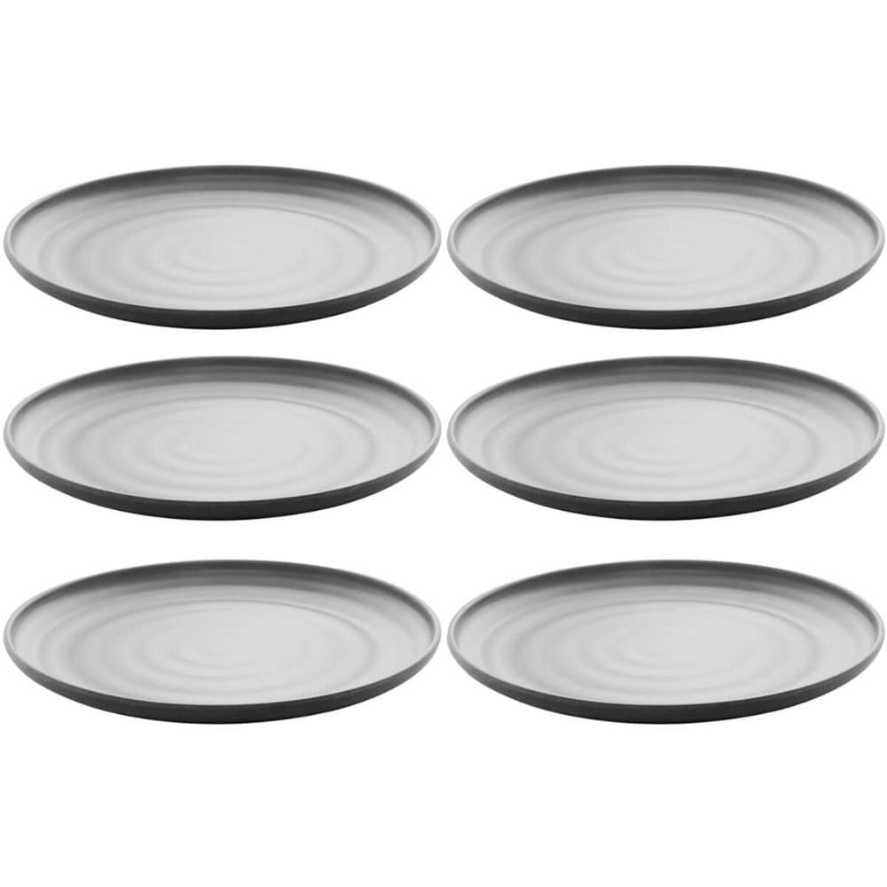 Conjunto 6 Pratos 18cm Melamina Lyor Tóquio Oriental Japonesa com Relevo Preto Fosco Sobremesa
