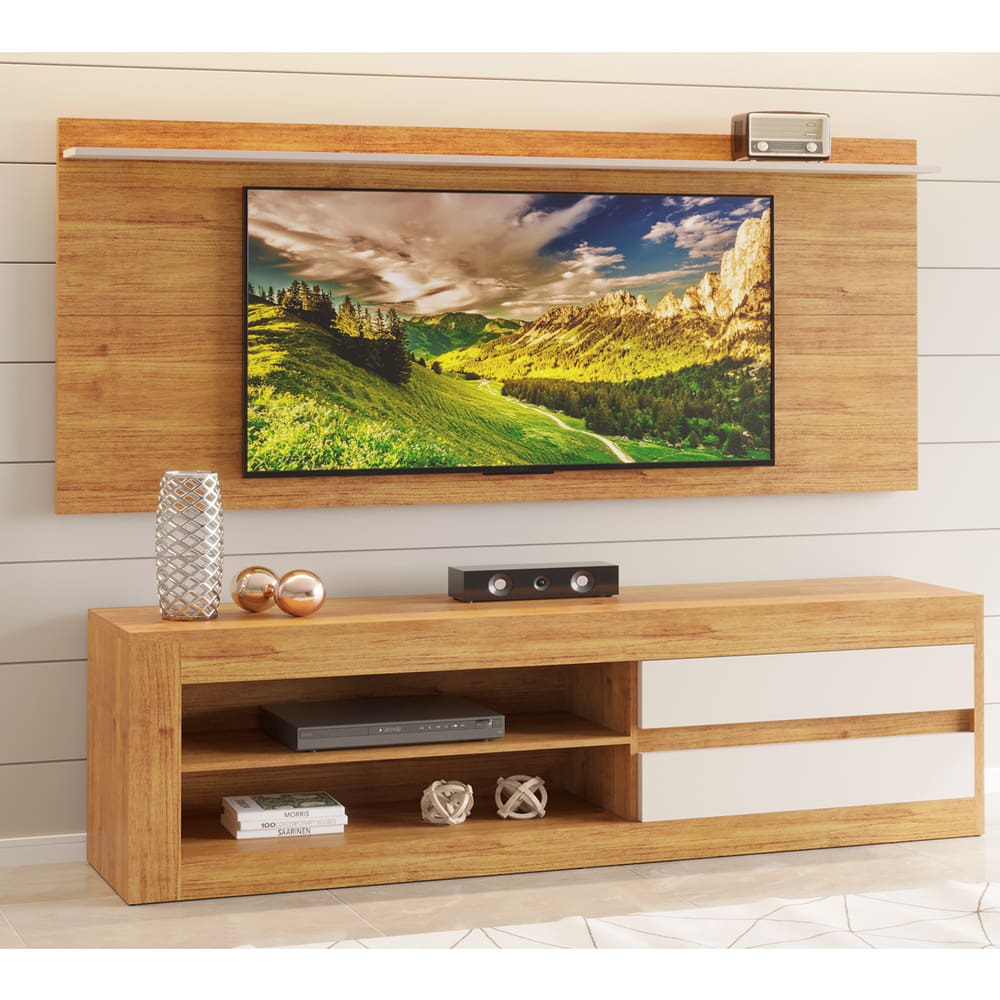 Rack com Painel para TV até 58 Polegadas Loren 2 Gavetas 2 Prateleiras Cobre/Off White - Casa Giulia