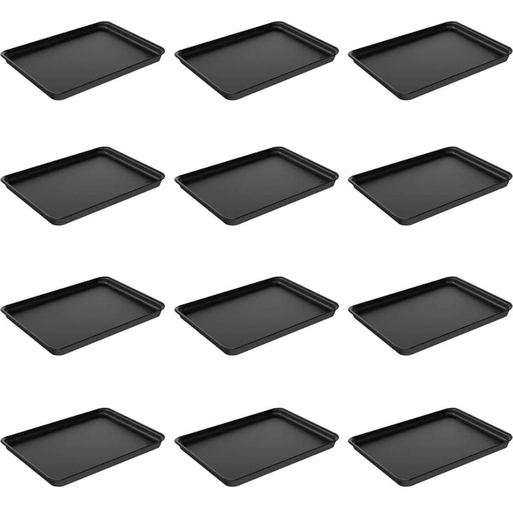 Kit 12 Bandejas Plásticas Servir Coza 32x23cm Preto Restaurante A4 Fast Food Lanchonete Bar