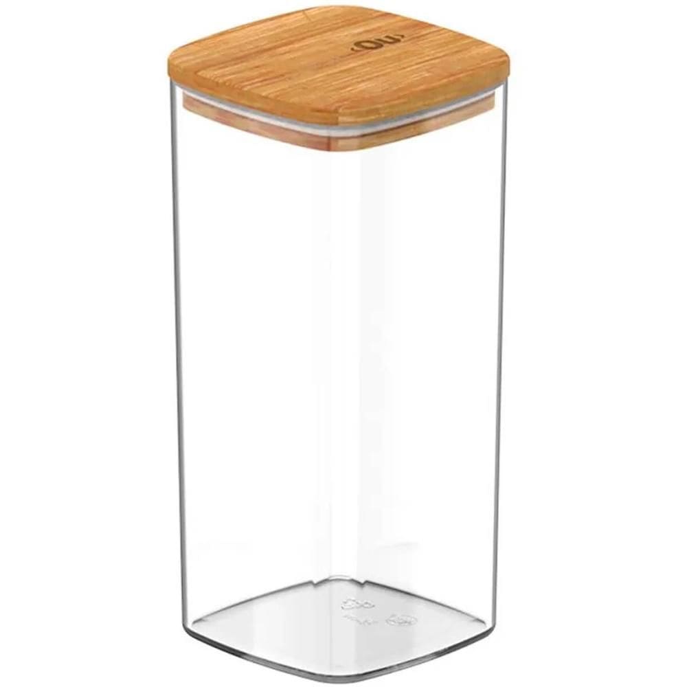 Pote Hermético Keep Ou 340ml Tampa de Bambu Recipiente Porta Mantimentos de Plástico