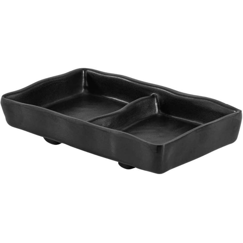 Porta Molhos Melamina Profissional Shoyu com Divisória 60ml Preto Molheira para Servir Tarê