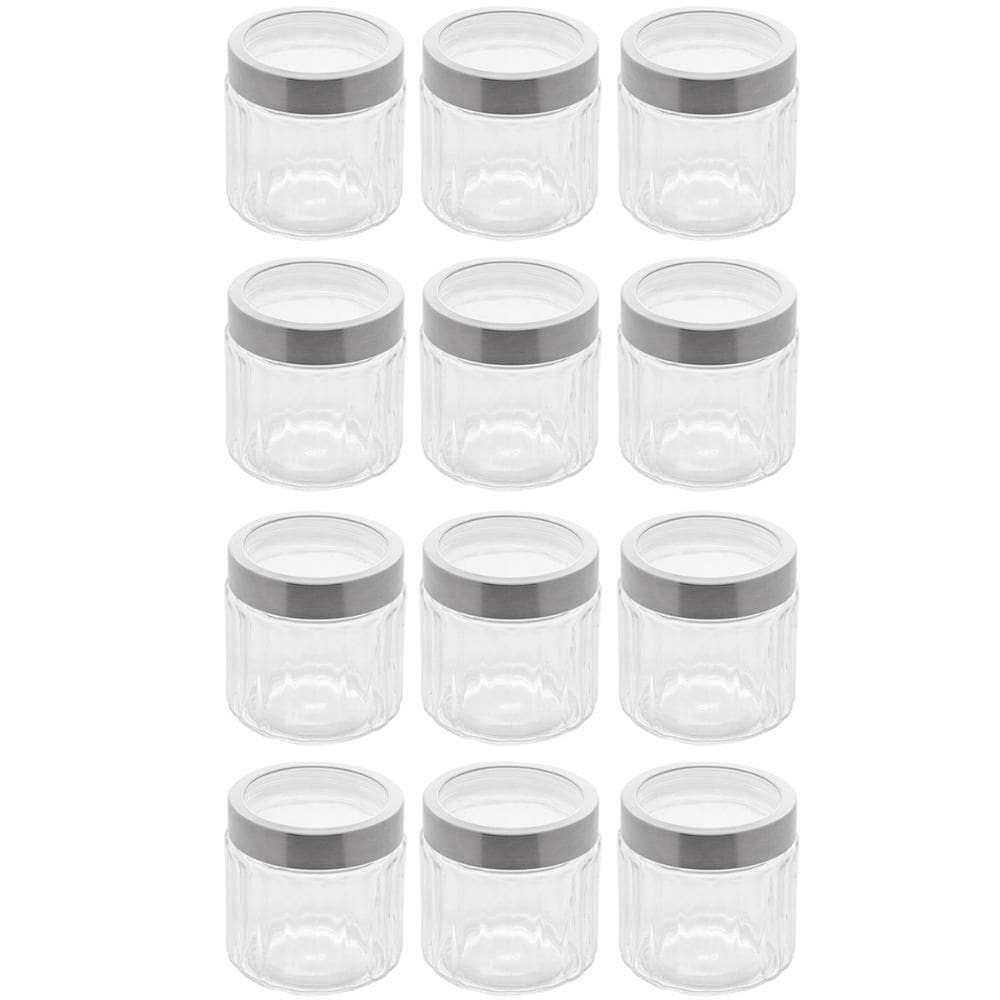 Conjunto 12 Potes de Vidro com Tampa Inox 870ml cada Lyor Sydney Biscoito Condimento