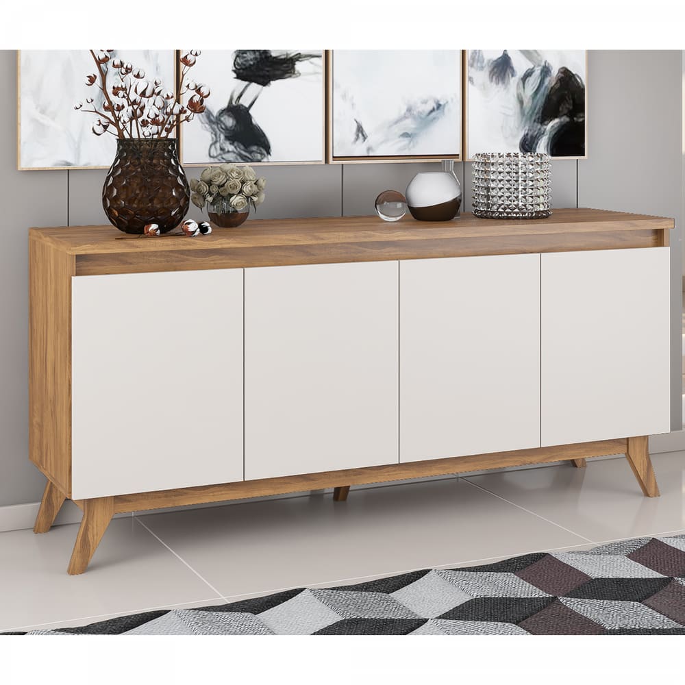 Buffet 4 Portas 2 Prateleiras Internas Space Imbuia/Off White - Casa Giulia