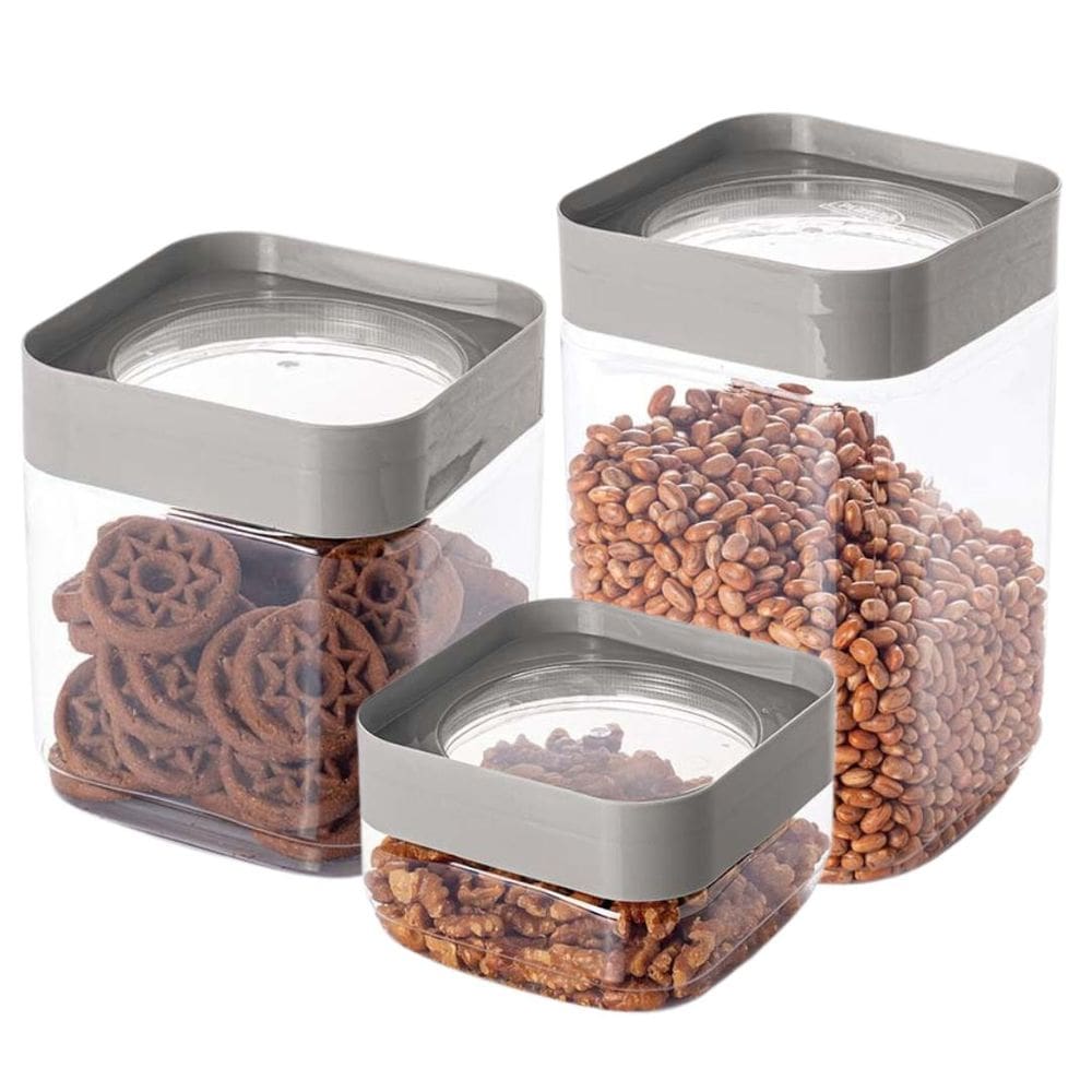 Jogo 3 Potes Modular Empilhável Plug 1,28 Litros, 2 Litros e 510ml - Plasútil
