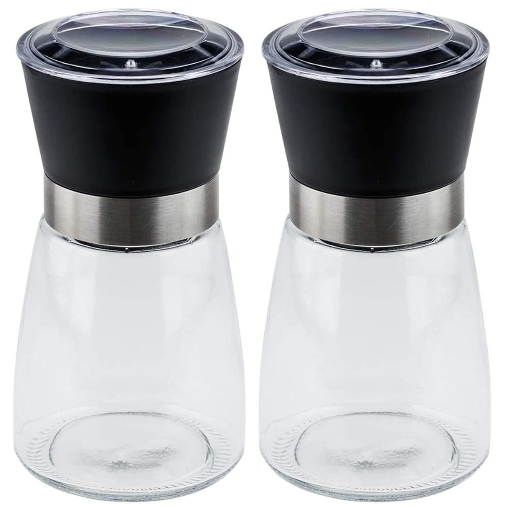 Kit 2 Moedores de Temperos 170ml Lyor em Vidro com Moinhos de Cerâmica e Tampas Pretas
