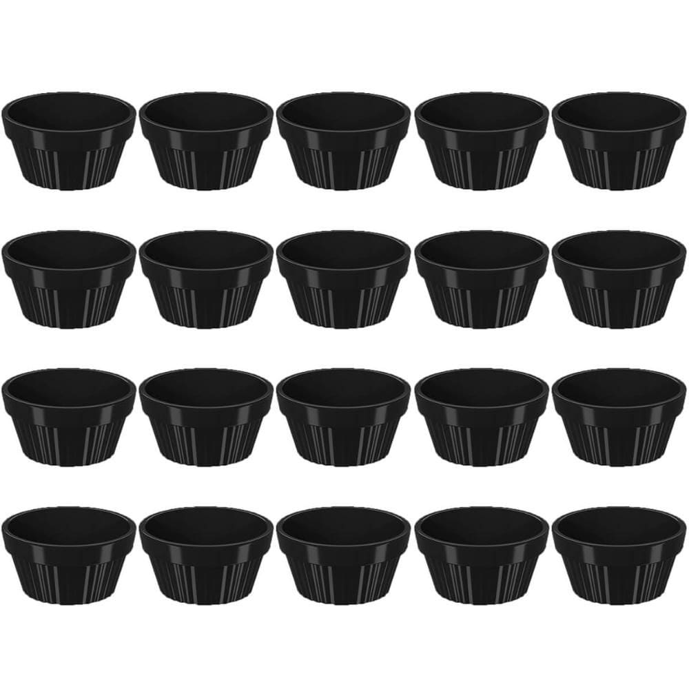 Kit 20 Ramekin 30ml Molho Maionese Shoyu Restaurante Preto Ramequim Oriental Uno Coza Canelado