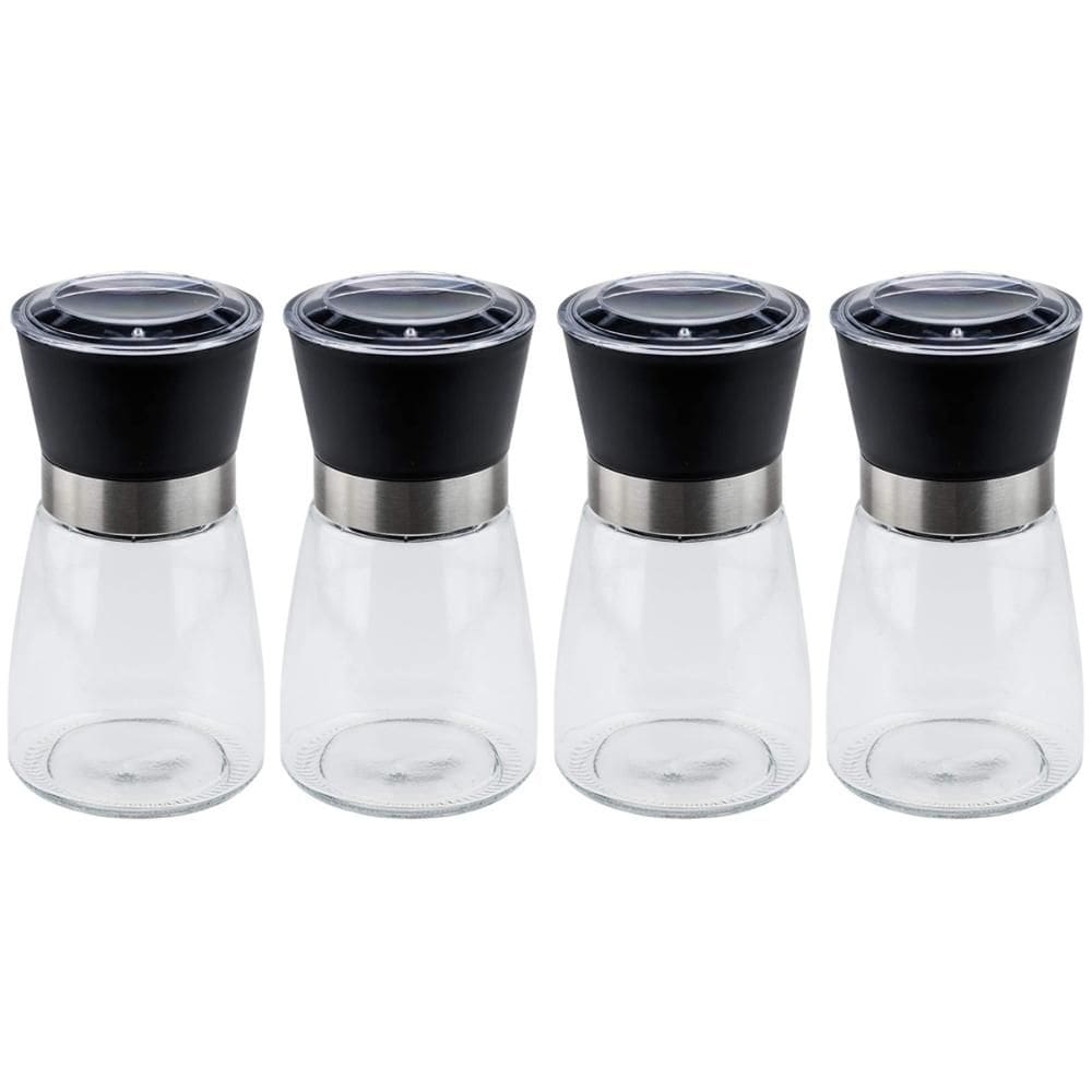 Kit 4 Moedor de Sal e Pimenta 170ml Lyor Vidro Moinho de Cerâmica e Tampa Plástica Preta
