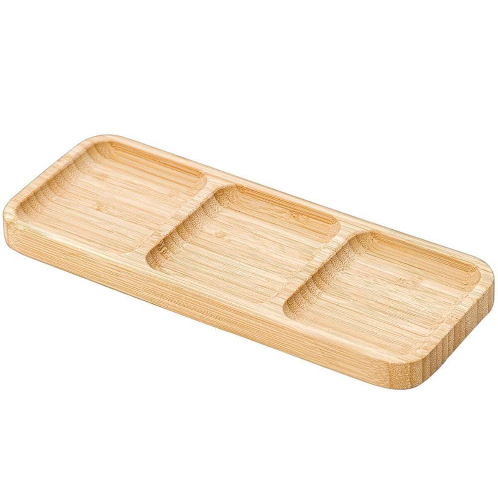 Petisqueira 3 Divisórias Bandeja de Bambu Plasvale 25,5x10cm Travessa Retangular