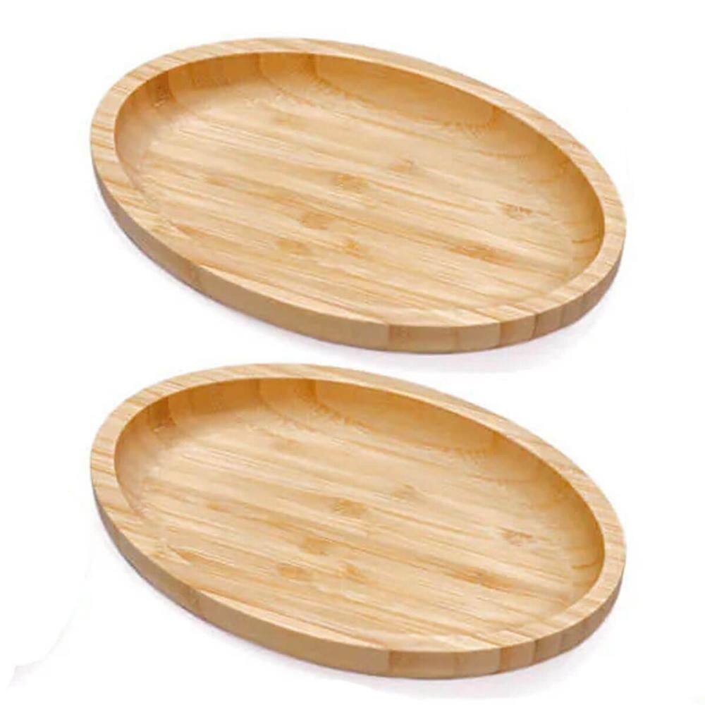 2 Travessas Bambu Oval 23x15cm Bandeja Multiuso Servir Decorar Petisqueira Plasvale