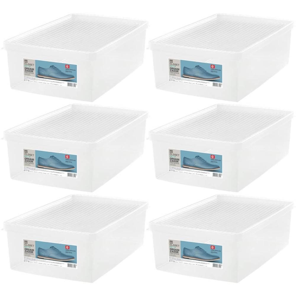 Kit 6 Caixas para Sapatos Tampas Ventiláveis Plástico Ordene