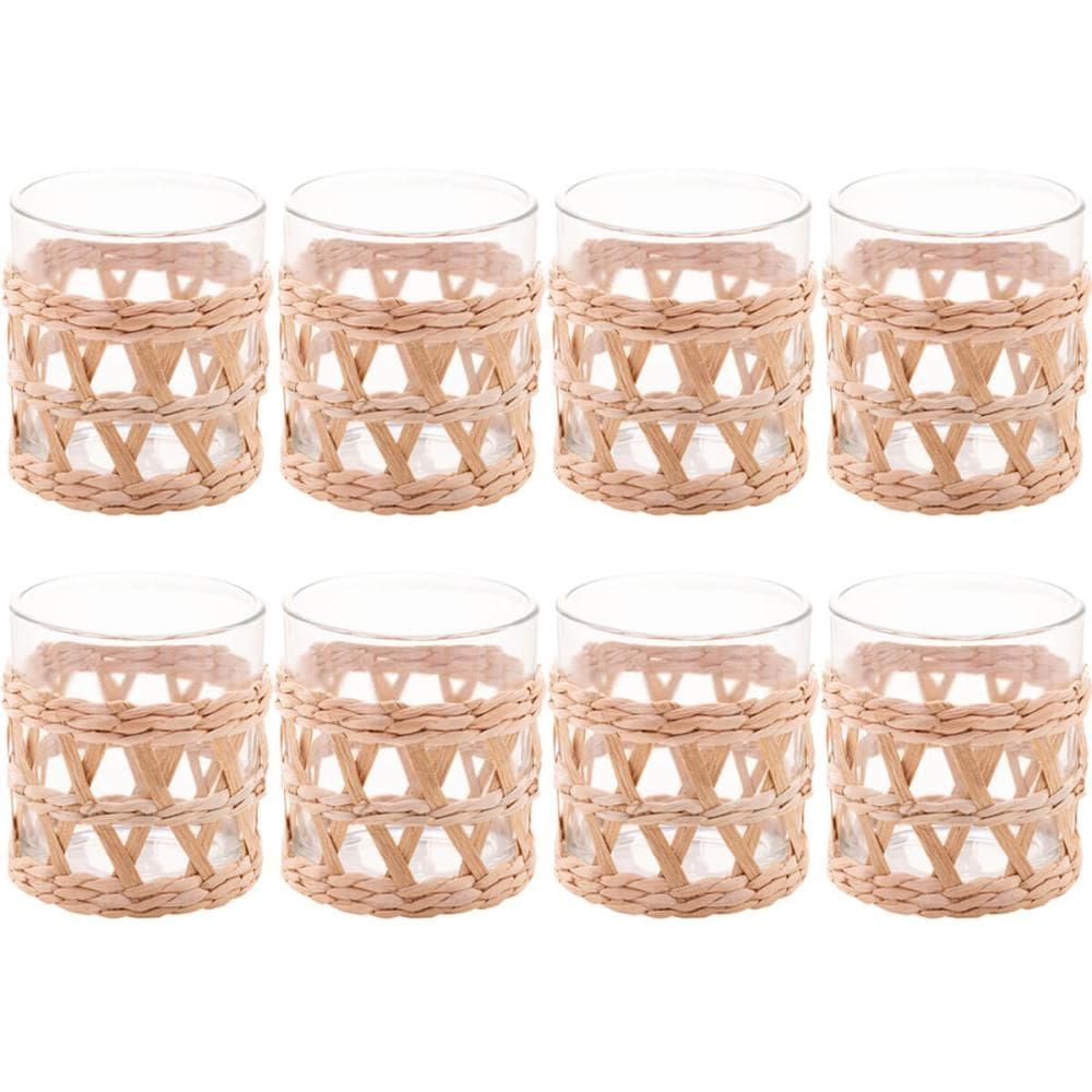 Conjunto 8 Copos Baixos de Vidro Wolff com Sisal 320ml Decor