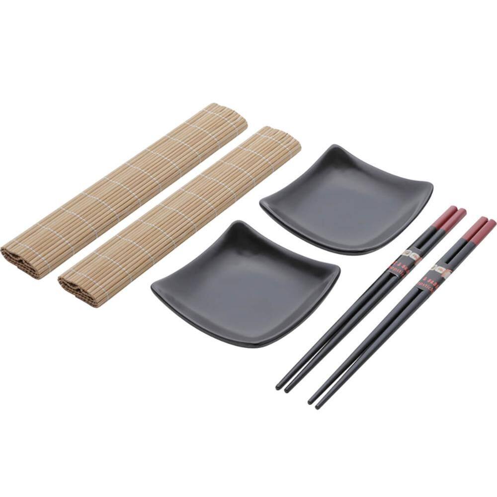 Kit Sushi 2 Pessoas Comida Japonesa 6 Peças Cerâmica e Bambu