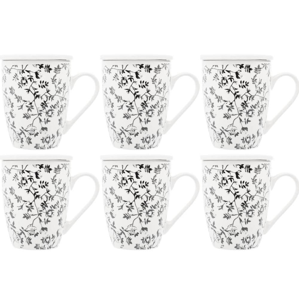 Conjunto de 6 Xícaras de Chá 310ml de Porcelana com Infusor