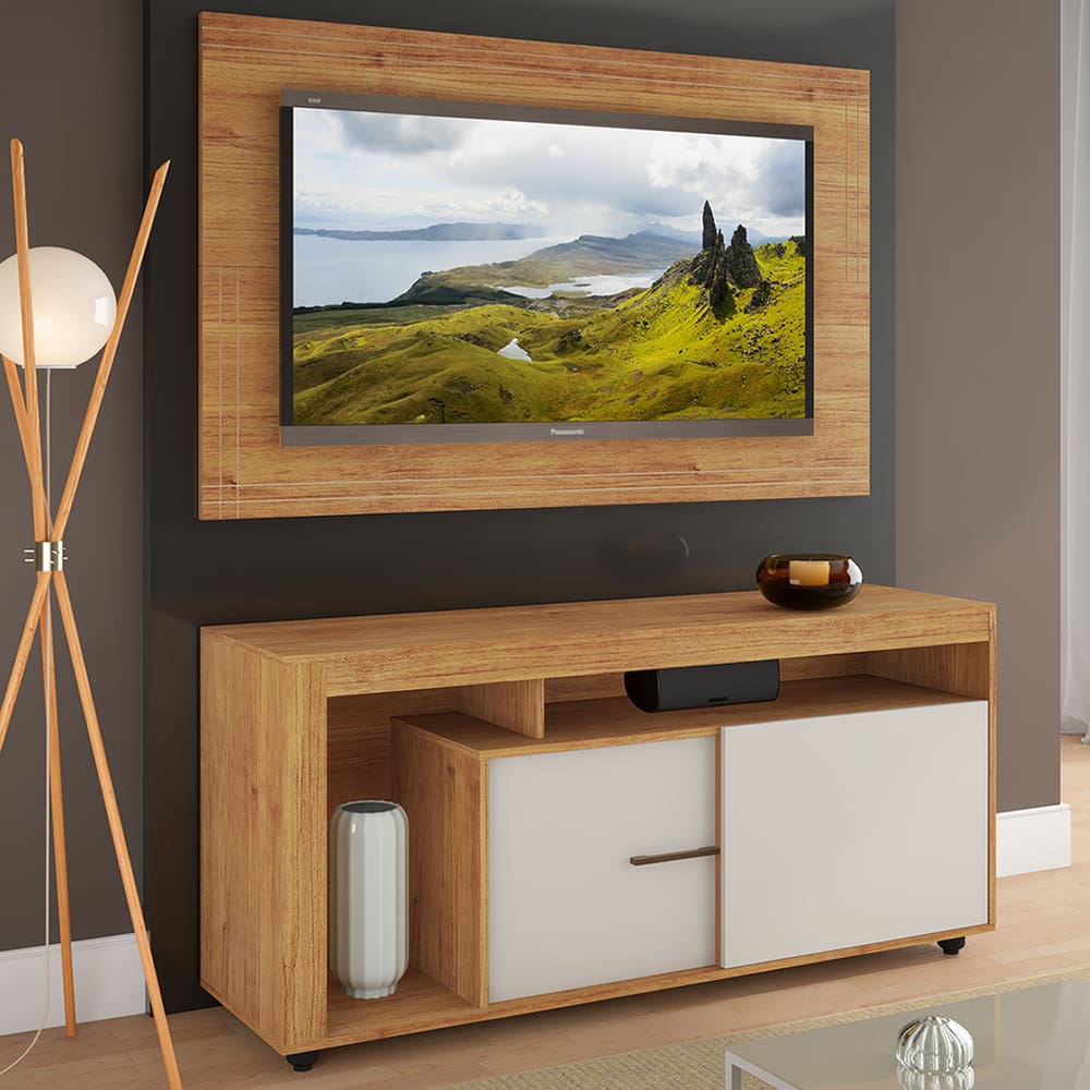 Rack com Painel para TV até 50 Polegadas Cobreody 2 Portas Cobre/Off White - Casa Giulia