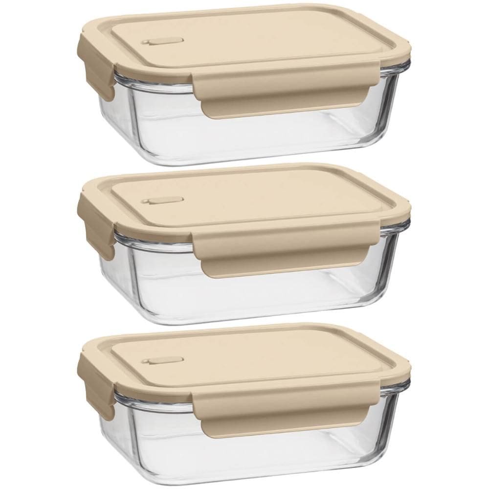 Kit 3 Potes de Vidro Herméticos 1,04L Retangulares Capuccin