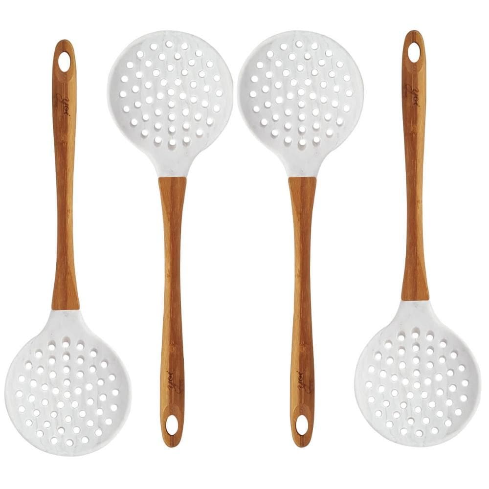Kit 4 Escumadeiras De Silicone Bambu Colher De Cozinha Marmo