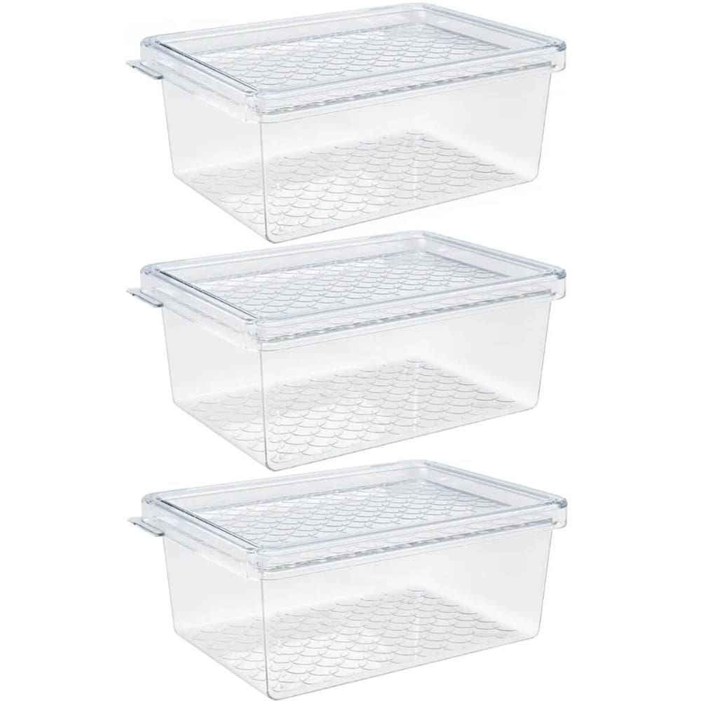 Kit 3 Organizadores de Geladeira com Tampa 660ml Cozinha Mul
