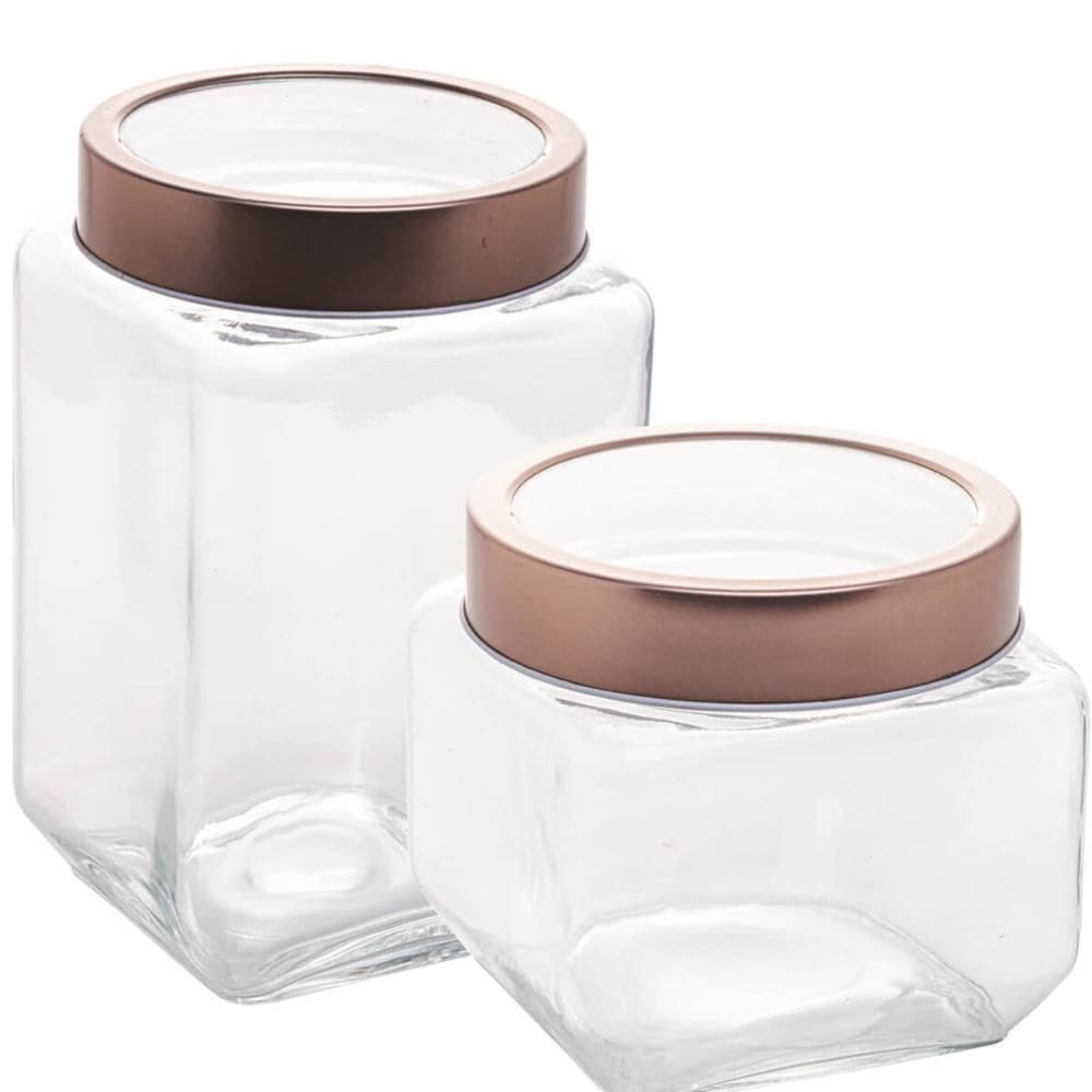 Conjunto Pote de Vidro Tampa Metal Rose Gold 800ml e 1,7L Ga