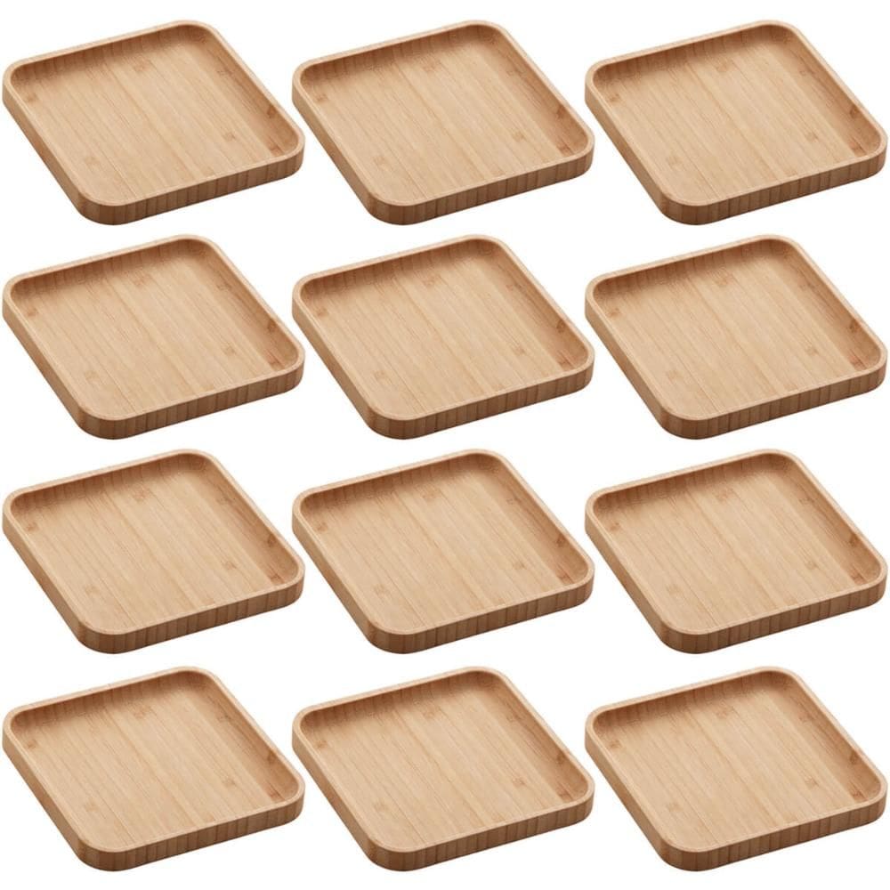 Conjunto 12 Pratos de Bambu Squaze Lyor 17x17cm Bandejas par