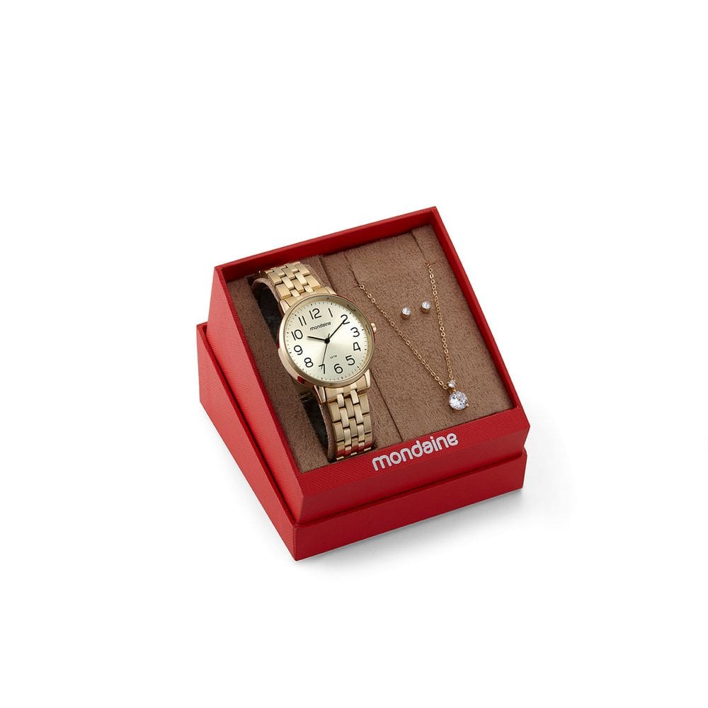Kit Relógio Mondaine Feminino Colar Cristal 32599LPMKDE1K1