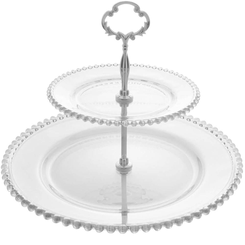 Prato Duplo Wolff Pearl de Cristal 2 Andares Porta Doces 32c