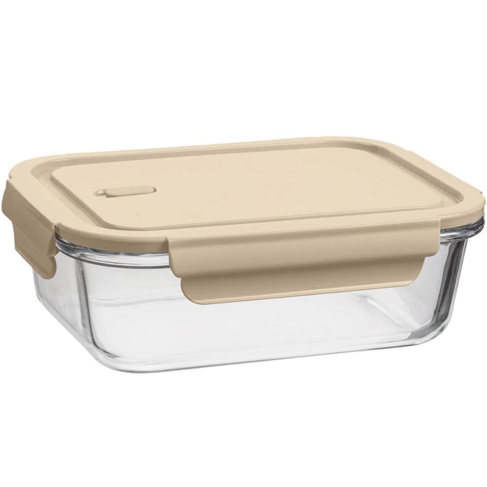 Pote de Vidro Hermético 1,04L Retangular Capuccino UZ Porta