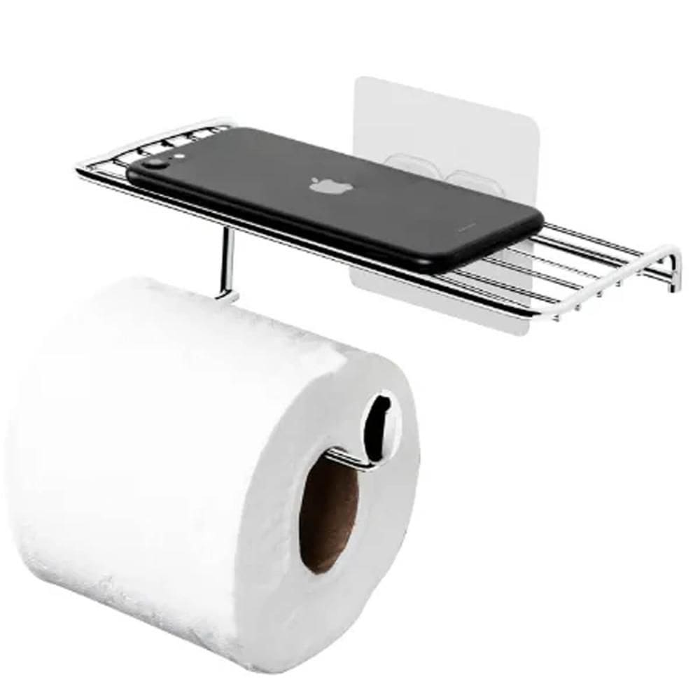 Porta Papel Higiênico com Suporte para Celular Aço Cromado d